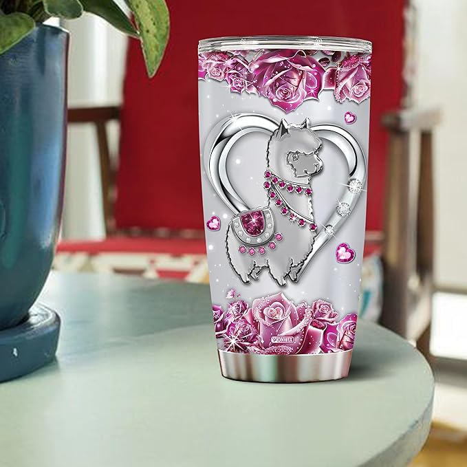WONWIX Personalized Llama Gifts for Women Girls Wife Daughter, Insulated Stainless Steel 20oz Tumbler, Coffee Cup Travel Mug Llamas Gift for Animal Lover, Christmas Birthday Mother's Day Valentine