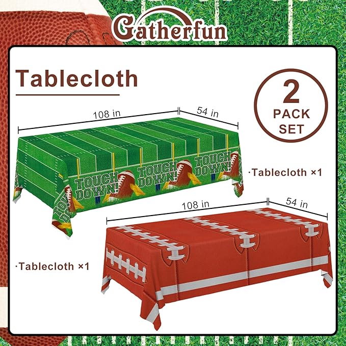 Gatherfun 2-Pack Football Decorations ??Touchdown Tablecloth Set, 54x108 Disposable Plastic Covers for Game Party, Birthday Party & Football-Themed Favors