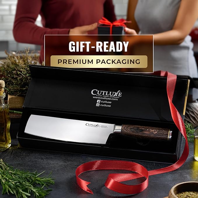 Cutluxe Nakiri Knife ??Ultra Sharp 7" Meat and Vegetable Japanese Knife for Chopping, High Carbon Stainless Steel Blade, Full Tang Pakkawood Handle ??Shinobi Series