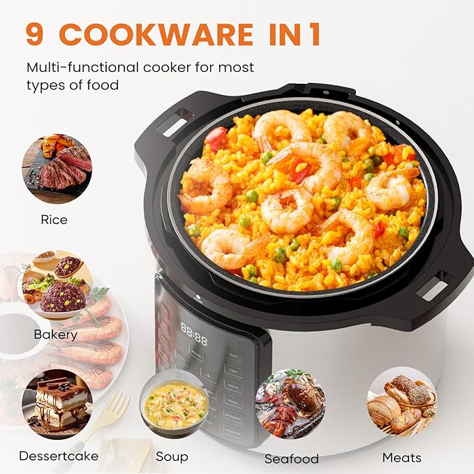 9-in-1 Electric Pressure Cooker ??Multi-Functional Cooker with Slow Cook, Rice Cook, Sauté, Warmer & Sterilizer Functions (Small)
