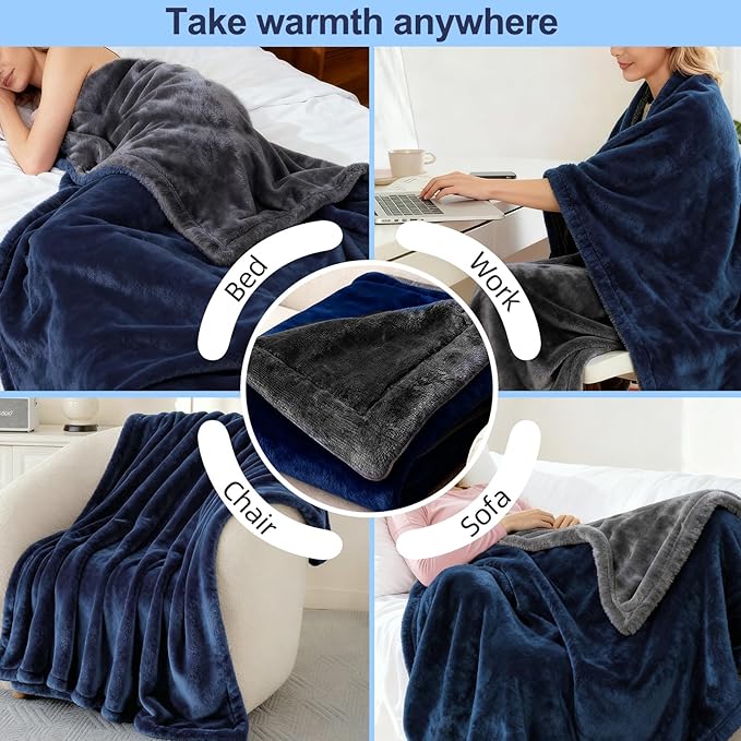 Electric Heated Blanket Throw 50" x 60" Soft Dual-Sided Flannel Fast Heating 12 Heat Levels 1??2H Timer & Overheat Protection & Auto Shut-Off & ETL FCC & Machine Washable (Single 50''x60'')