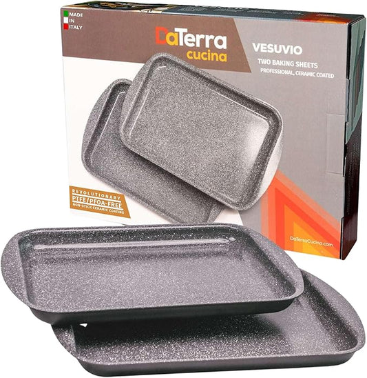 DaTerra Cucina - Nonstick Ceramic Coated Baking Sheet Twin Pack ??16" x 11" x 1" Professional Grade, PTFE, Cadmium, Lead & PFOA Free, Oven Safe, Ideal for Baking, Roasting & Cooking