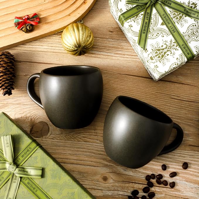 Coffee Mugs Set of 4, Stoneware 16 Oz Coffee Mugs for Cappuccino Latte Cocoa and Tea, Ceramic Coffee Cups with Handle,Black Mugs for Housewarming Gifts, Microwave and Dishwasher Safe
