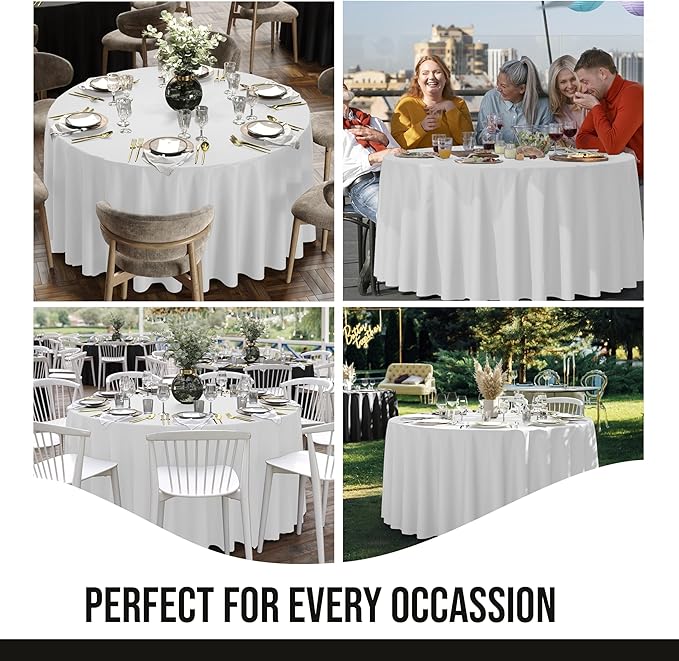 Party Solids 12-Pack White Round Plastic Tablecloth Disposable ??Size: 108 Inches ??Round Plastic Table Cloths for Parties, Picnics & Formal Events