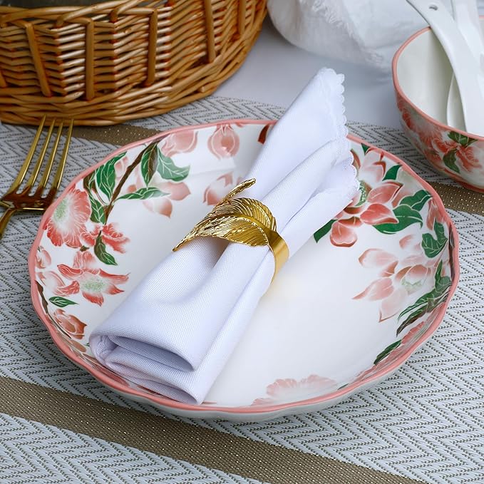 Premium Green Floral Porcelain Dinnerware Set of 2, 10-Piece Plates & Bowls for Family, Microwave & Dishwasher Safe, Luxury Gift Box Packaging