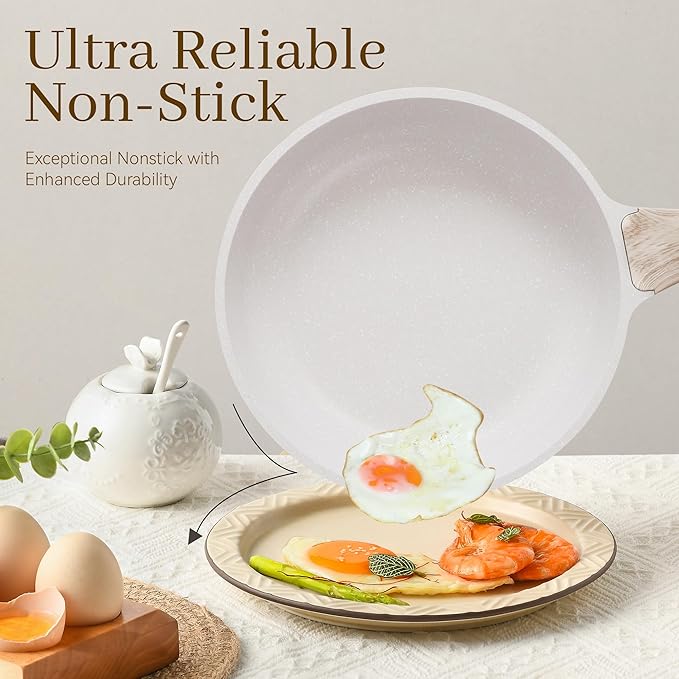 13-Piece Nonstick Pots and Pans Set ??Granite Stone Kitchen Cookware Set, PFOA-Free ??Includes Frying Pans, Saucepans, Saut챕 Pan ??Induction Compatible, White
