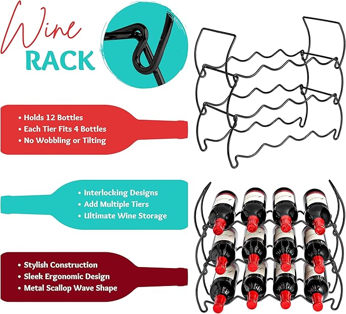 Sorbus 6-Tier Stackable Wine Rack - Classic Style Wine Racks for Bottles - Perfect for Bar, Wine Cellar, Basement, Cabinet, Pantry, etc - Hold 24 Bottles, Metal (Black)