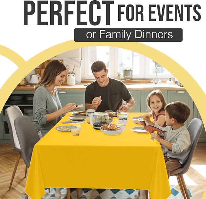 Exquisite 66% Thicker Premium Plastic Table Cloth Rectangle Table Cover 0.5 Mil 24 Pack Yellow Table Cloth 54 Inch x 108 Inch Disposable Tablecloth Won't Tear Easily Like Cheap Thin Brands