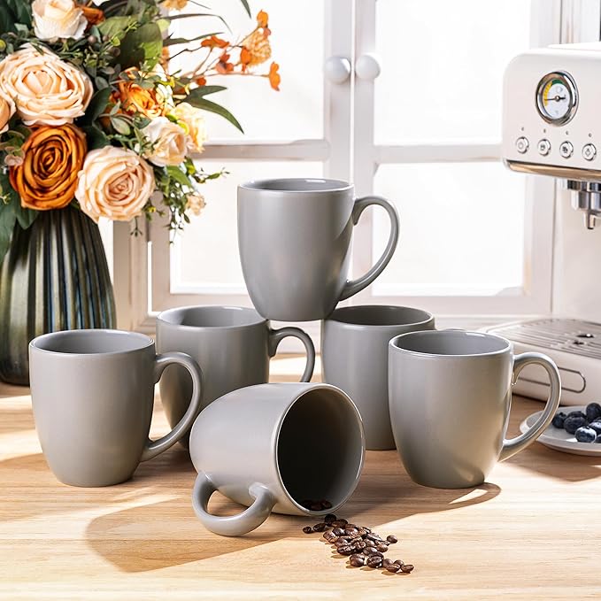 GBhome 16oz Coffee Mugs Set of 6, Large Ceramic Coffee Mugs for Man, Woman, Dad, Mom, Modern Coffee Mugs Set with handle for Tea/Latte/Cappuccino/Milk/Cocoa. Dishwasher&Microwave Safe,Matte Grey