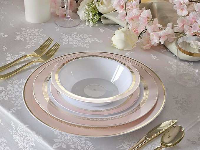 " OCCASIONS " 40 Piece Chargers pack Wedding Party 12'' Disposable Plastic Charger Plates/Chargers (Ritz Blush & Gold)