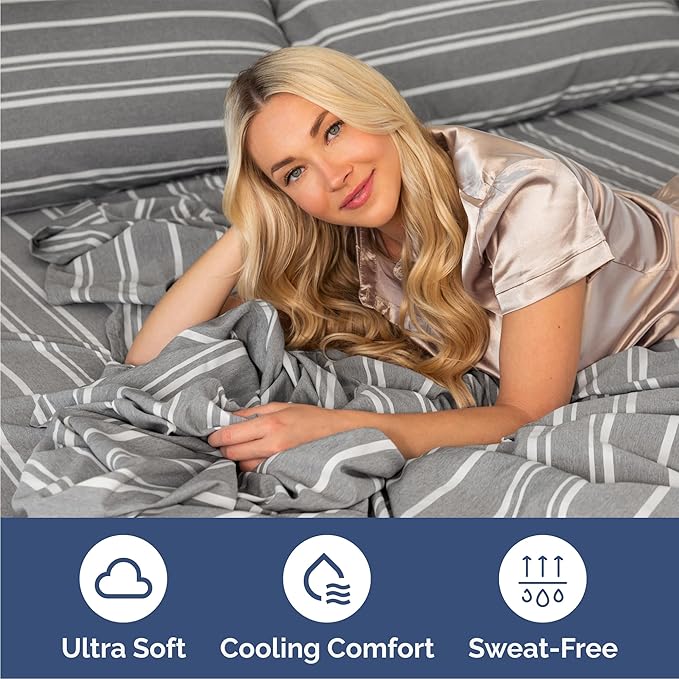 Queen 6 Piece Sheet Set - Cooling & Breathable Bed Sheets - Hotel Luxury Bed Sheets for Women, Men, Kids & Teens - Bedding w/Deep Pockets & Easy Fit - Soft & Wrinkle Free - Queen Grey Stripes Sheets