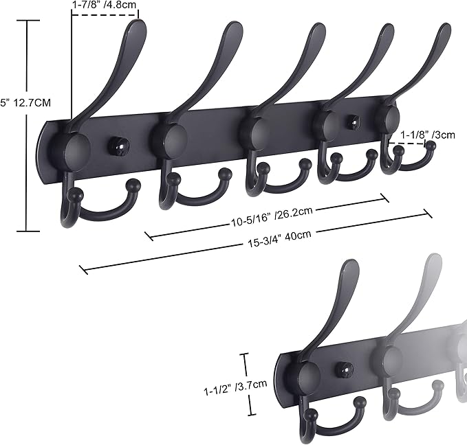 Dseap Coat Rack Wall Mounted - 5 Tri Hooks, Heavy Duty, Stainless Steel, Metal Coat Hook Rail for Coat Hat Towel Purse Robes Mudroom Bathroom Entryway, Green