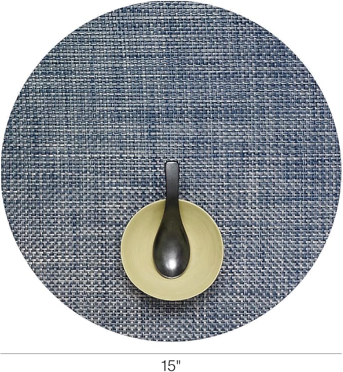 Chilewich Basketweave Placemats in Denim - Set of 4 - Easy Care Woven Tabletop Textiles - Indoor/Outdoor - 15" Round
