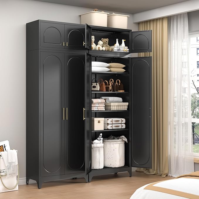 90??Tall Kitchen Pantry Cabinet,Storage Cabinet with Doors and Adjustable Shelves,Modern Kitchen Hutch Cabinets,Freestanding Cupboard for Dining Room