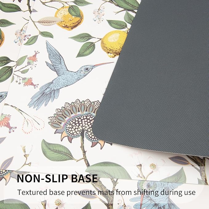 QIYI Placemats Set of 6, 12x18 Inch Faux Leather Place Mats for Kitchen Dinning, Heat Resistant Anti Slip Birds Table Mats, Waterproof Wipeable Washable Placemat Party Table D챕cor, Vintage Lemon Trees