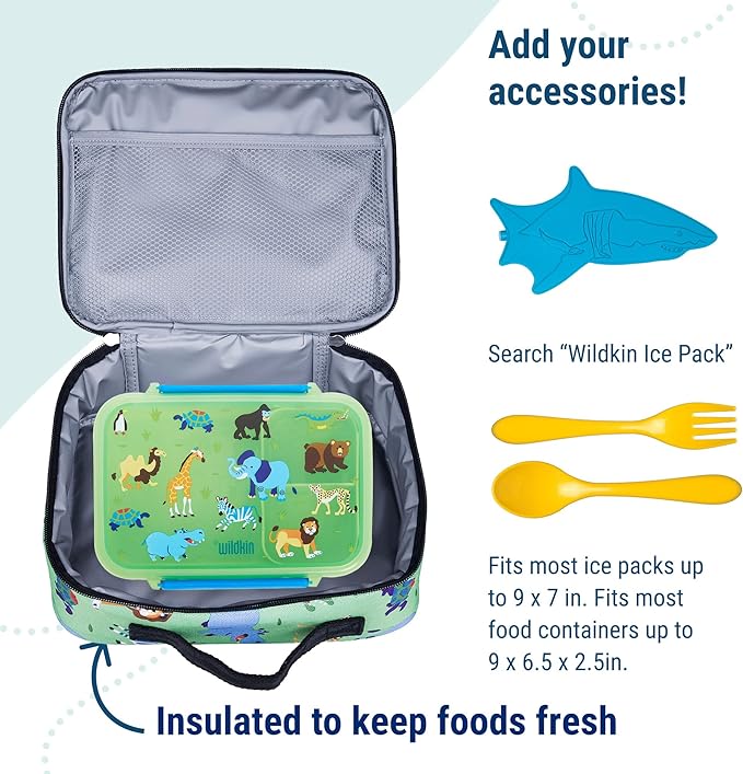 Wildkin Kids Insulated Lunch Box ??Durable and Reusable for School & Travel - Wild Animals