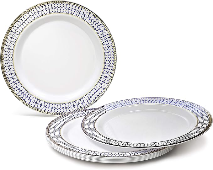 " OCCASIONS " 40 Piece Chargers pack Wedding Party 12'' Disposable Plastic Charger Plates/Chargers (Odissey Blue & Gold)