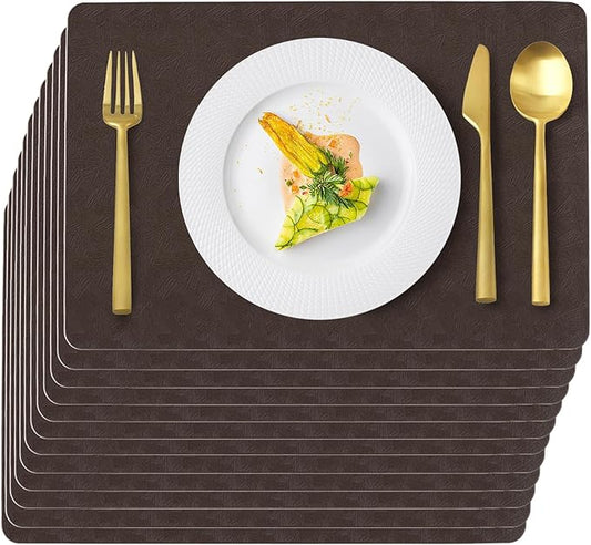 Uolr Vinyl Placemats Set of 12 Faux Leather 100% Waterproof Wipeable Washable Place Mats Heat Resistant Easy Clean Non-Slip Table Mats for Indoor Outdoor. (12,Coffee)