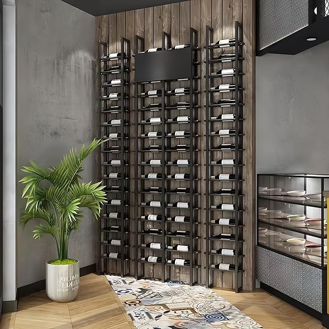 15-Bottle 1-Column Wall-Mounted Wine Rack, Black Metal Wine Bottle Holder with Vertical Design, Space-Saving Wine Storage Shelf for Home Bar, Kitchen, Restaurant & Cellar(15 Bottles, 15.75" W)