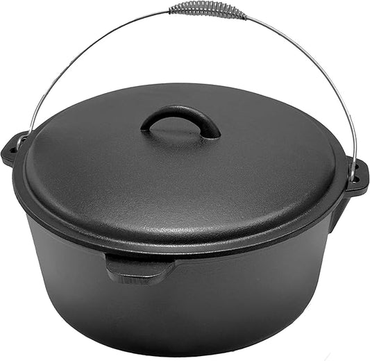 Cuisiland 12 Quart Cast Iron Dutch Oven with Dome Lid & Bail Handle ??Pre-Seasoned Large Campfire Pot for Outdoor Cooking, Roasting, Baking & Stews ??Heavy-Duty Cookware with Even Heat Distribution