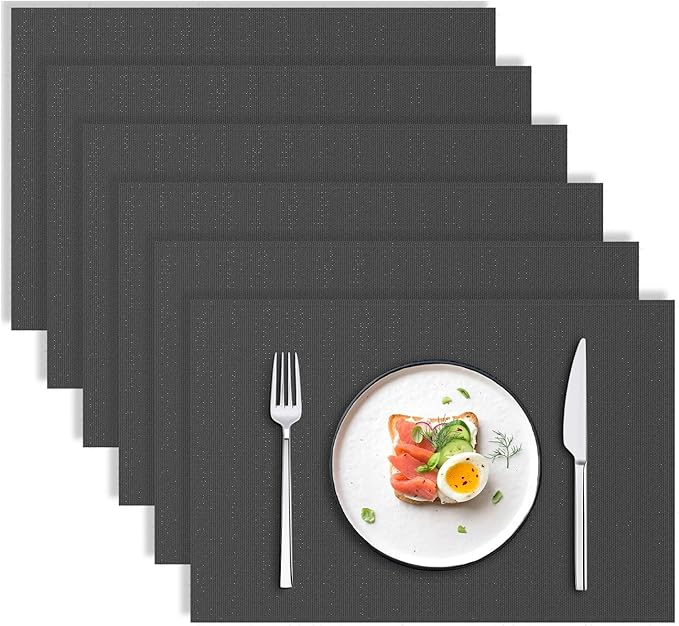 Blue Forest | Rectangular Faux Linen Placemats Set of 6 | Dual- Layered Thickened for Durability | Heat Resistant | Machine Washable | Wrinkle Free for Easy Care Indoor/Outdoor Use - Dark Green