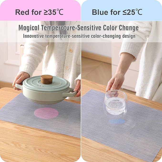 TOYASIX Nano-Air Color Mat:Temp-Triggered Placemat, Negative Ion & Eco-Friendly Nano Material,Fall Placemat& Kitchen Table Mats,Self-Cleaning&Easy-Clean,(??5??Blue/??5??Red)