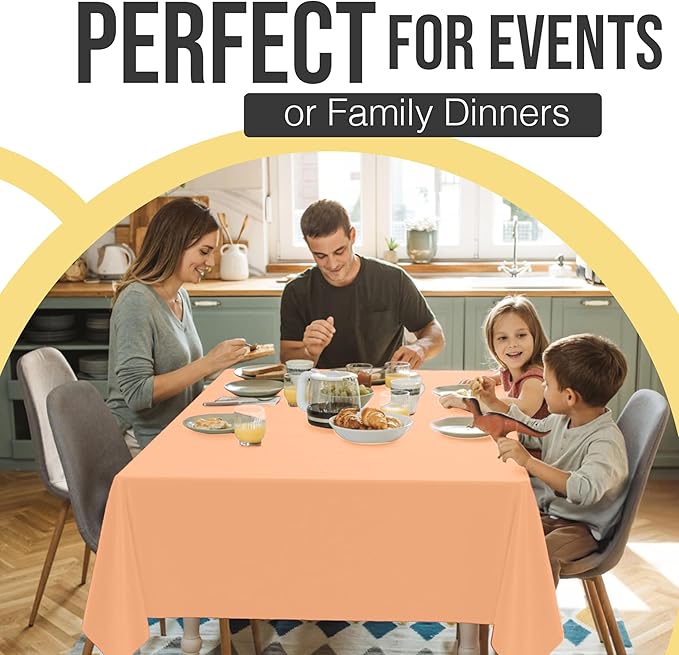 Exquisite 66% Thicker Premium Plastic Table Cloth Rectangle Table Cover 0.5 Mil 24 Pack Peach Table Cloth 54 Inch x 108 Inch Disposable Tablecloth Won't Tear Easily Like Cheap Thin Brands