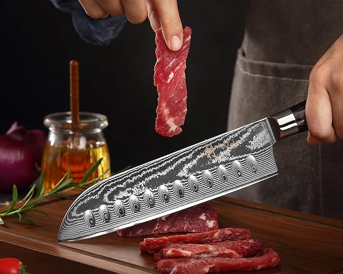 Wakoli EDIB Essentials 4-Piece Damascus Knife Set ??Professional Kitchen Knives with VG10 Core, 67-Layer Damascus Steel Blades ??Santoku, Chef, Small Santoku & Paring Knife with Pakkawood Handles