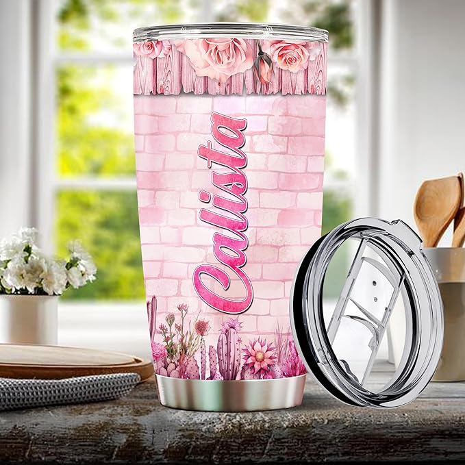 WONWIX Personalized Cactus Gifts for Women, Insulated Stainless Steel Coffee Mug Tumbler 20oz Travel Cup Water Bottle for Girls Wife Daughter, Christmas, Birthday, Mother's Day, Valentine Gift