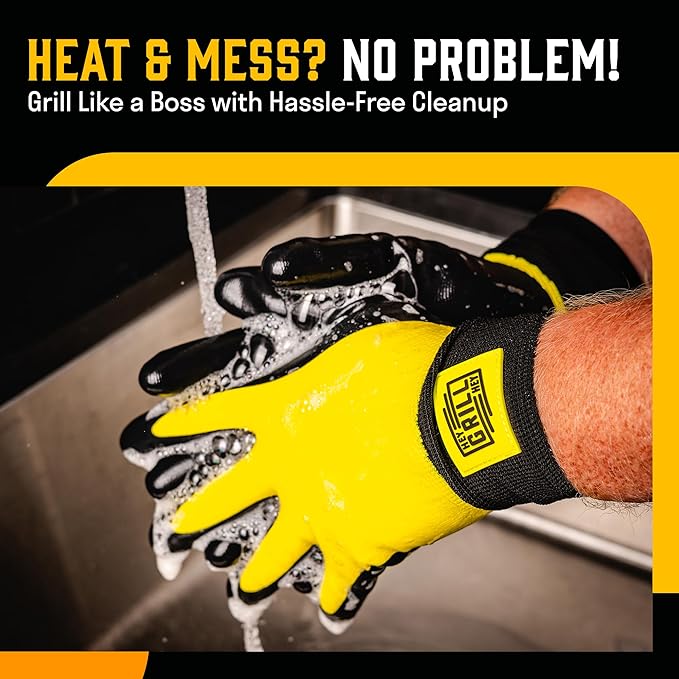 Hey Grill Hey Pitmaster Gloves | BBQ Gloves | Heat Protection up to 500째F or 260째C | High Temp Resistance | Fireproof Glove for Grilling Smoking Barbecue | Washable Mitts | Waterproof | Size - Medium