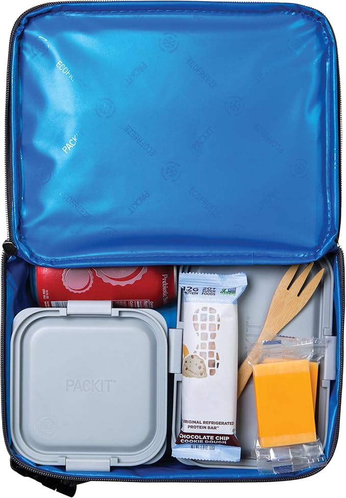PackIt Freezable Classic Lunch Box, City Charcoal, Built with EcoFreeze짰 Technology, Collapsible, Reusable, Zip Closure With Front Pocket and Buckle Handle, For Work Lunch
