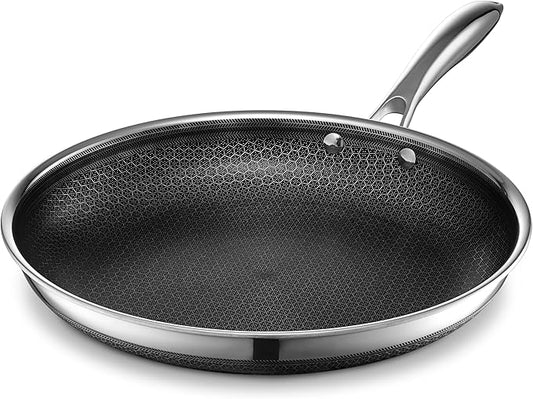 HexClad Hybrid Nonstick 12-Inch Frying Pan, Stay-Cool Handle, Dishwasher-Friendly, Oven-Safe Up to 900째F, Induction Ready, Compatible with All Cooktops