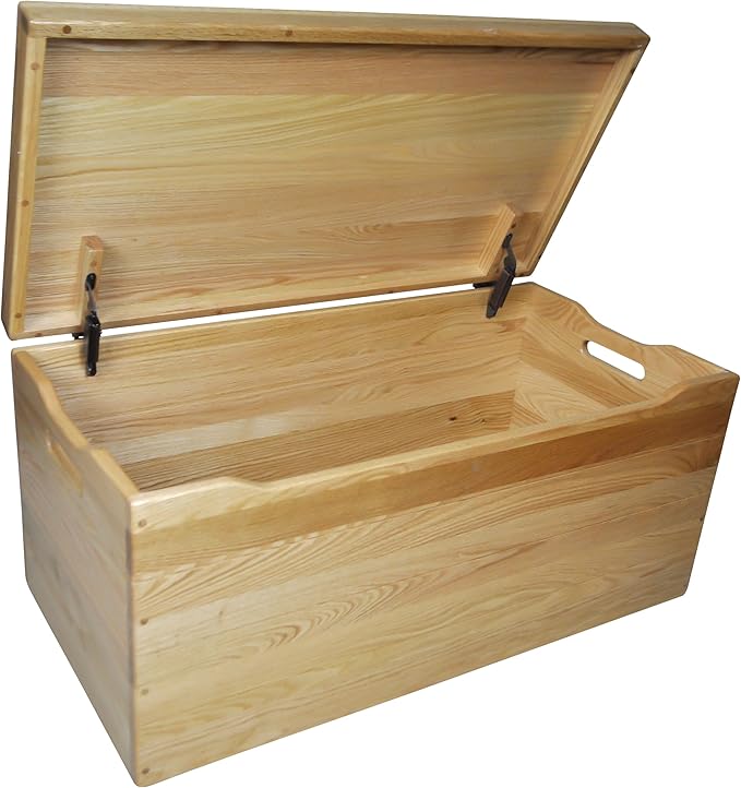 Hope Woodworking Amish Made Wooden Storage Chest Trunk Box with Lid and Handles for Bedroolanket, Clothes, Anti-Slam Hinges, Handmade, Rustic, Oak Wood, Natural Stain, 42"