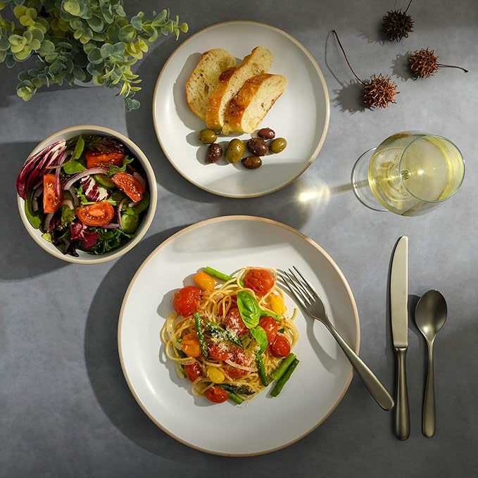 Gibson Home Rockaway 12-Piece Round Stoneware Dinnerware Set, Service for 4 ??White Plates and Bowls, Modern Matte Finish, Microwave & Dishwasher Safe