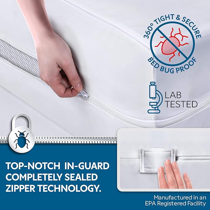 Guardmax Jersey Knitted Full Zippered Mattress Encasement - Waterproof & Bed Bug Proof Mattress Protector - Comfortable, Soft, and Noiseless Zippered Bedding - Dust Mite Proof (54 x 75 x 12)