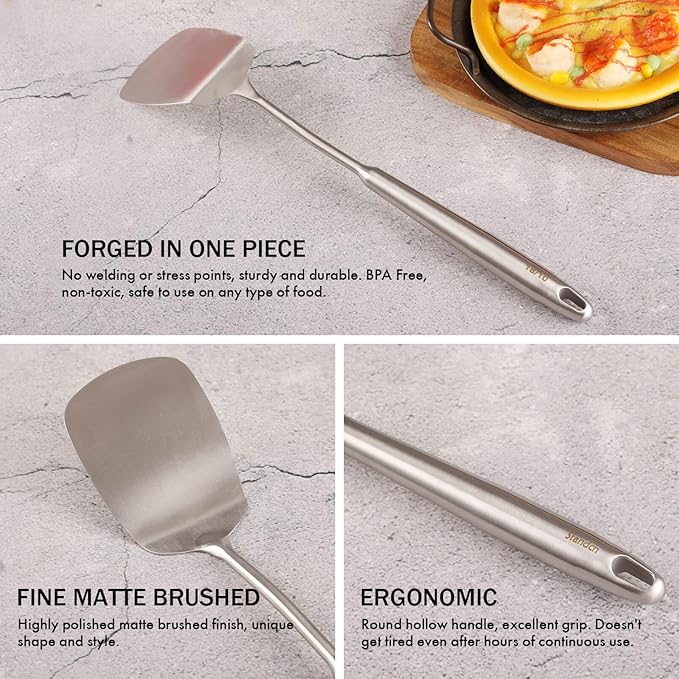 18/10 Stainless Steel Spatulas Set - All Metal Spatulas for Kitchen Use or Outdoor Grilling, 14.7??Long, Non Toxic, Heavy Duty, Commercial, Chef Grade - 1 Slotted Spatula + 1 Solid Turner for Cooking