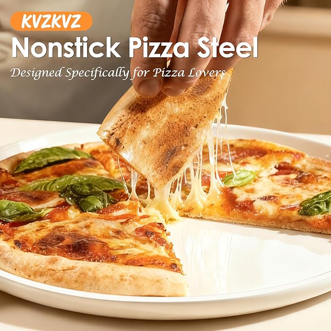 Ceramic Nonstick Pizza Pan, 3-Layer Hybrid Pizza Steel with Aluminum Core, Better Thermal Conductivity than Stone, Food-grade Non-stick Oven Baking Pan, PTFE & PFAS Free, Safe Up to 500째F