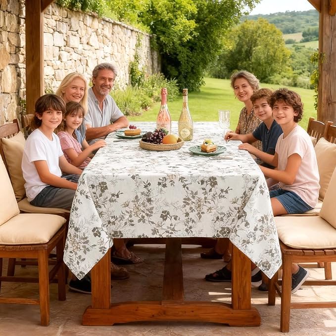 H.VERSAILTEX Linen Table Cloths Floral Printed Tablecloth Spill-Proof Waterproof Table Cover for Dining Buffet Feature Soft and Thick Fabric Wrinkle Free, 60 x 60 Inch, Retro Floral - Brown