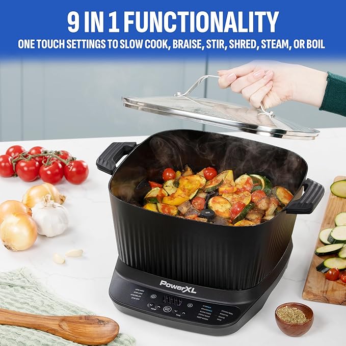 STIRMAX DELUXE 7.5 Quart Digital Multi-Cooker with Automatic Paddle to Stir and Shred, 9 in 1 programmable presets to Saut챕, Sear, and Brown Food Before Simmering ??Accessories, Skillet, & Cookbook
