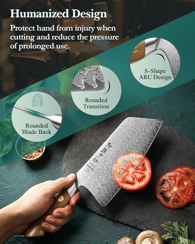 HEZHEN Damascus Meat Cleaver Knife, 7.5 Inches, 67 Layers Damascus Steel Vegetable Cleaver, Professional Butcher Knife for Meat Cutting, Ultra-sharp Blade with Linen Micarta Handle, Gift Packing