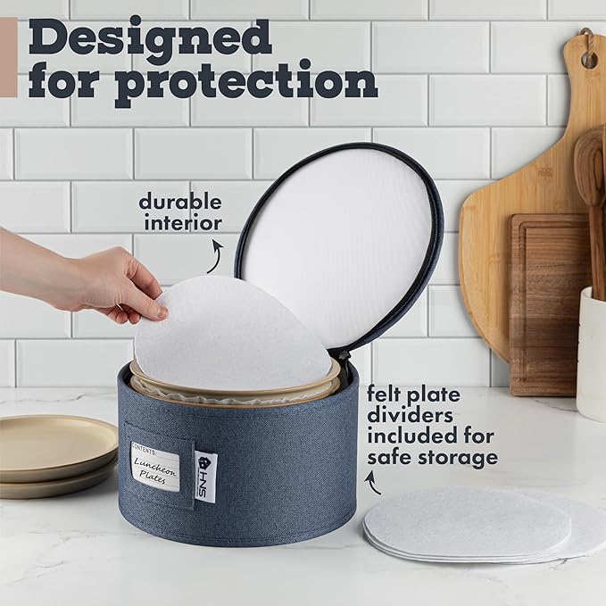 China Storage Hard Shell Containers 5-Piece Set Moving Boxes for Dinnerware, Glasses, Plates, Mugs and Saucers Sturdy Dish Organizer with Dividers for Seasonal Storage - Service for 12 - Denim Blue