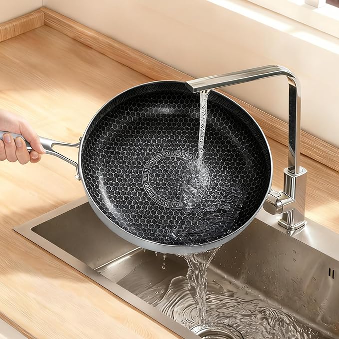 8-inch stainless steel frying pan with lid, hybrid non-stick skillet for induction, small fry pan induction compatible, non-toxic chef's pan, pfoa-free cookware
