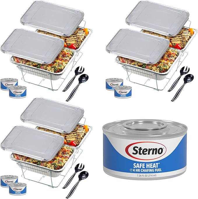 Sterno Disposable Chafing Dish Buffet Set, 4-Hour Food Warmers for Parties, Catering Supplies, Complete Buffet Set, Warming Trays (30pcs)
