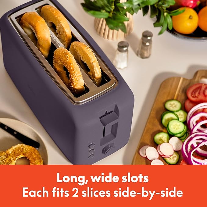 bella 4 Slice Slim Toaster, Fits-anywhere??Kitchenware, 6 Setting Shade Control with Reheat & Cancel Buttons, Fits Sourdough, 10??Long Slot, Anti Jam & Auto Shutoff, 900 Watt, Plum