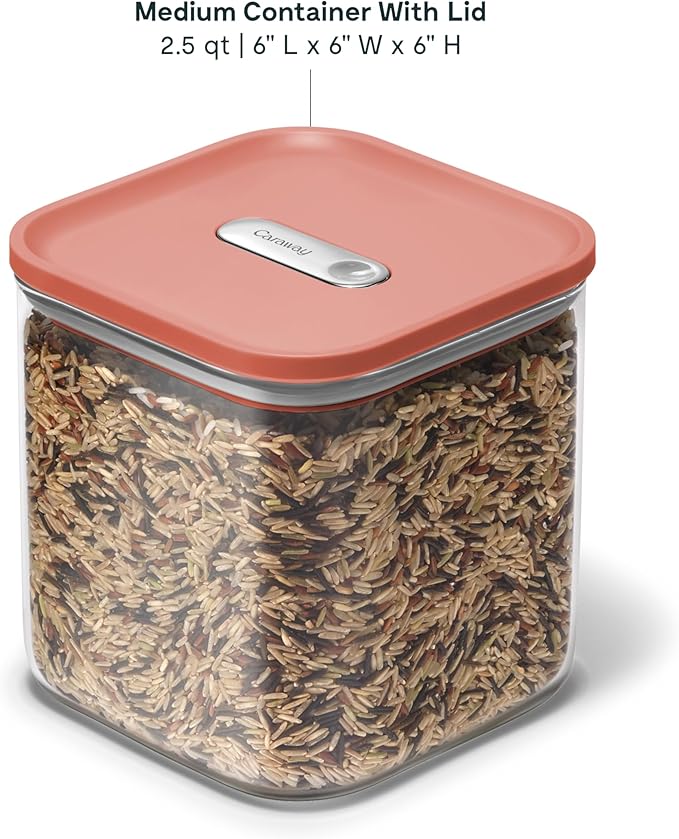 Caraway 2.5qt Glass Airtight Food Storage Container with Lid ??Non-Toxic, BPA-Free Kitchen Storage Container ??Stackable, Space-Saving Airtight Container for Dry Goods and More - Perracotta