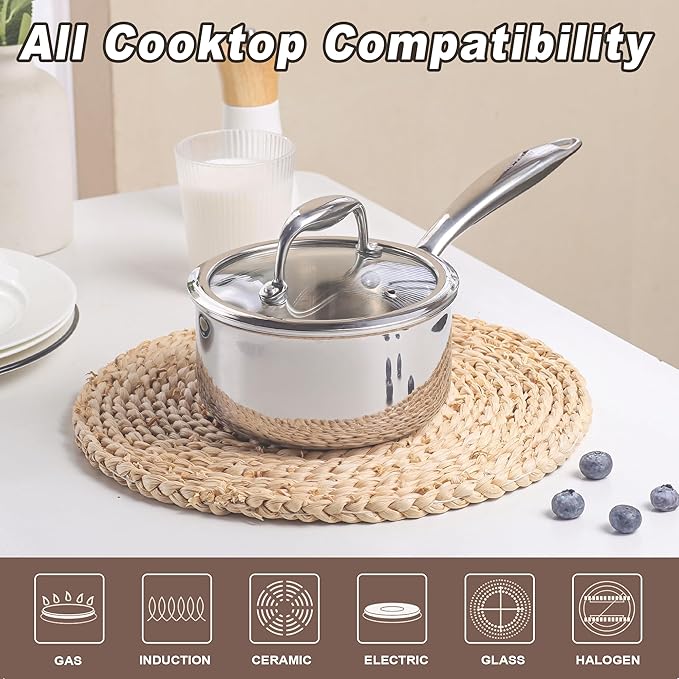 Mini Sauce Pan with Lid,Stainless Steel Butter Warmer Small Pot 13