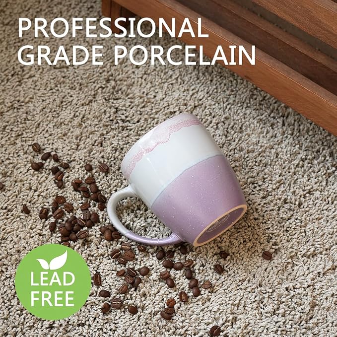 Bosmarlin Ceramic Coffee Mug Set of 4, 17 Oz, Purple Coffee Cups with Big Handle, Microwave Safe, Unique Reactive Glaze