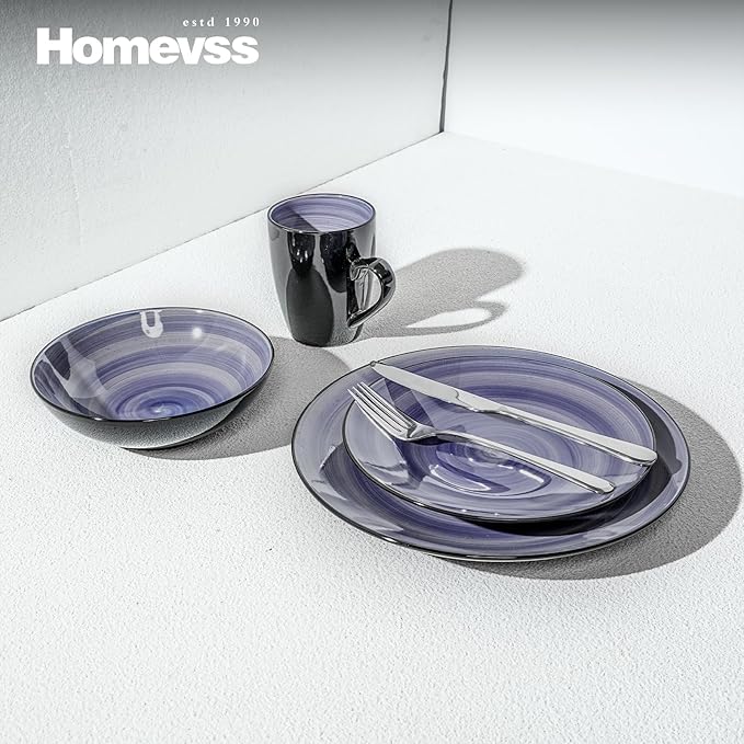 Stoneware Sonoma 16pc Dinnerware Set, Black + Speckled Spin Wash Cobalt Blue
