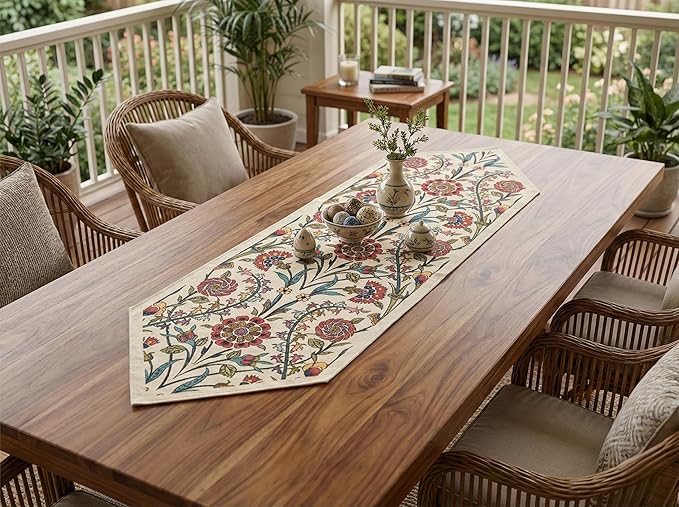 Jacquard Woven Floral Table Runner 18x55 inches ??Rustic Gobelin Tapestry Dining Table Decor, Durable Cotton & Polyester Blend Fabric, Vintage Farmhouse Style, Machine Washable Easy Care (Pattern 1)