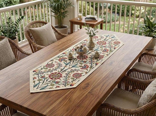 Jacquard Woven Floral Table Runner 18x55 inches ??Rustic Gobelin Tapestry Dining Table Decor, Durable Cotton & Polyester Blend Fabric, Vintage Farmhouse Style, Machine Washable Easy Care (Pattern 1)